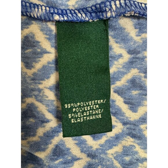 Ralph Lauren Blue Geometric Print Ruched Jersey Dress Size 14 Sheath Stretch - Picture 8 of 9